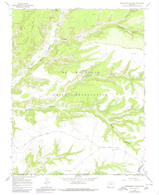 Classic USGS Greasewood Canyon Colorado 7.5'x7.5' Topo Map Image
