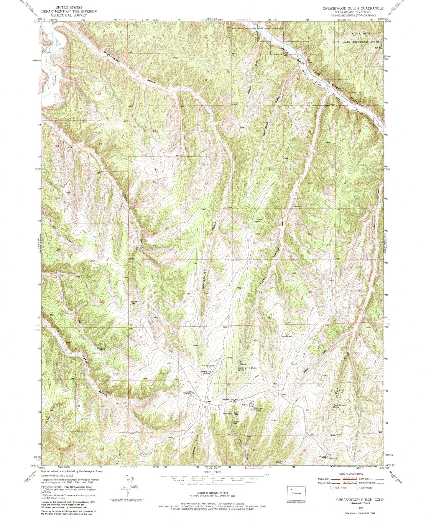 Classic USGS Greasewood Gulch Colorado 7.5'x7.5' Topo Map Image