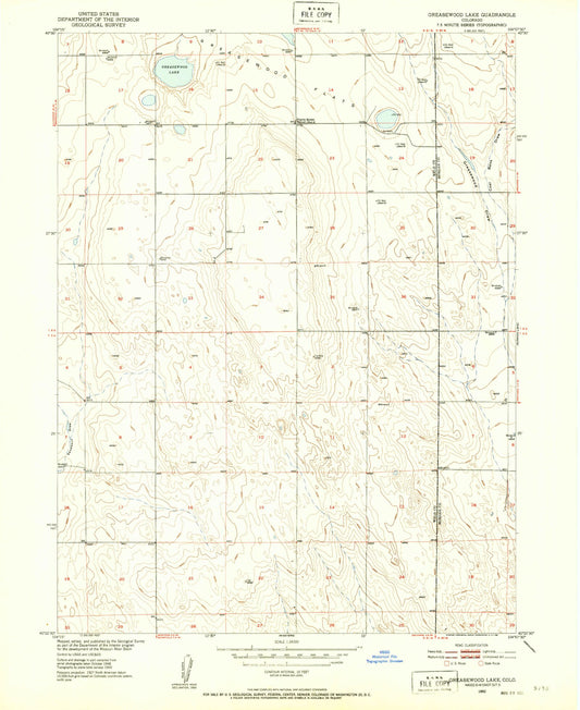 Classic USGS Greasewood Lake Colorado 7.5'x7.5' Topo Map Image
