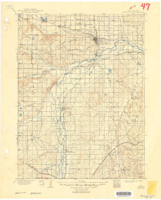 Historic 1902 Greeley Colorado 30'x30' Topo Map Image