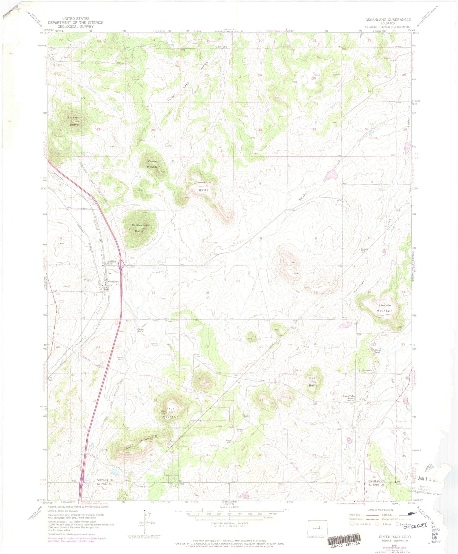 Classic USGS Greenland Colorado 7.5'x7.5' Topo Map Image