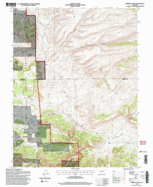 Classic USGS Gribbles Park Colorado 7.5'x7.5' Topo Map Image