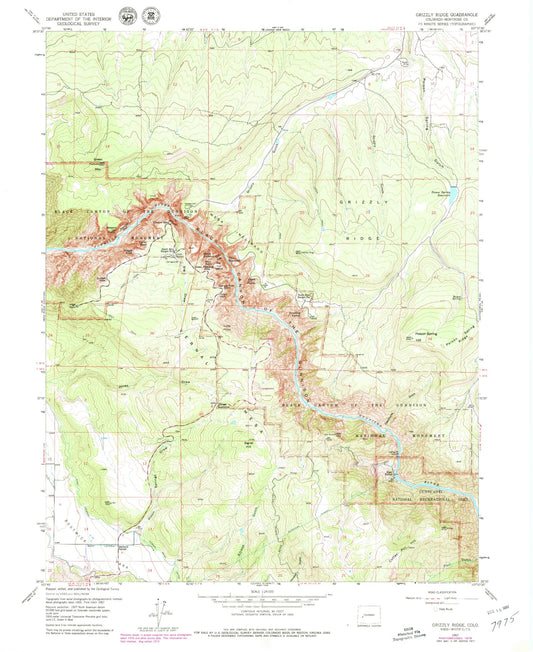 Classic USGS Grizzly Ridge Colorado 7.5'x7.5' Topo Map Image