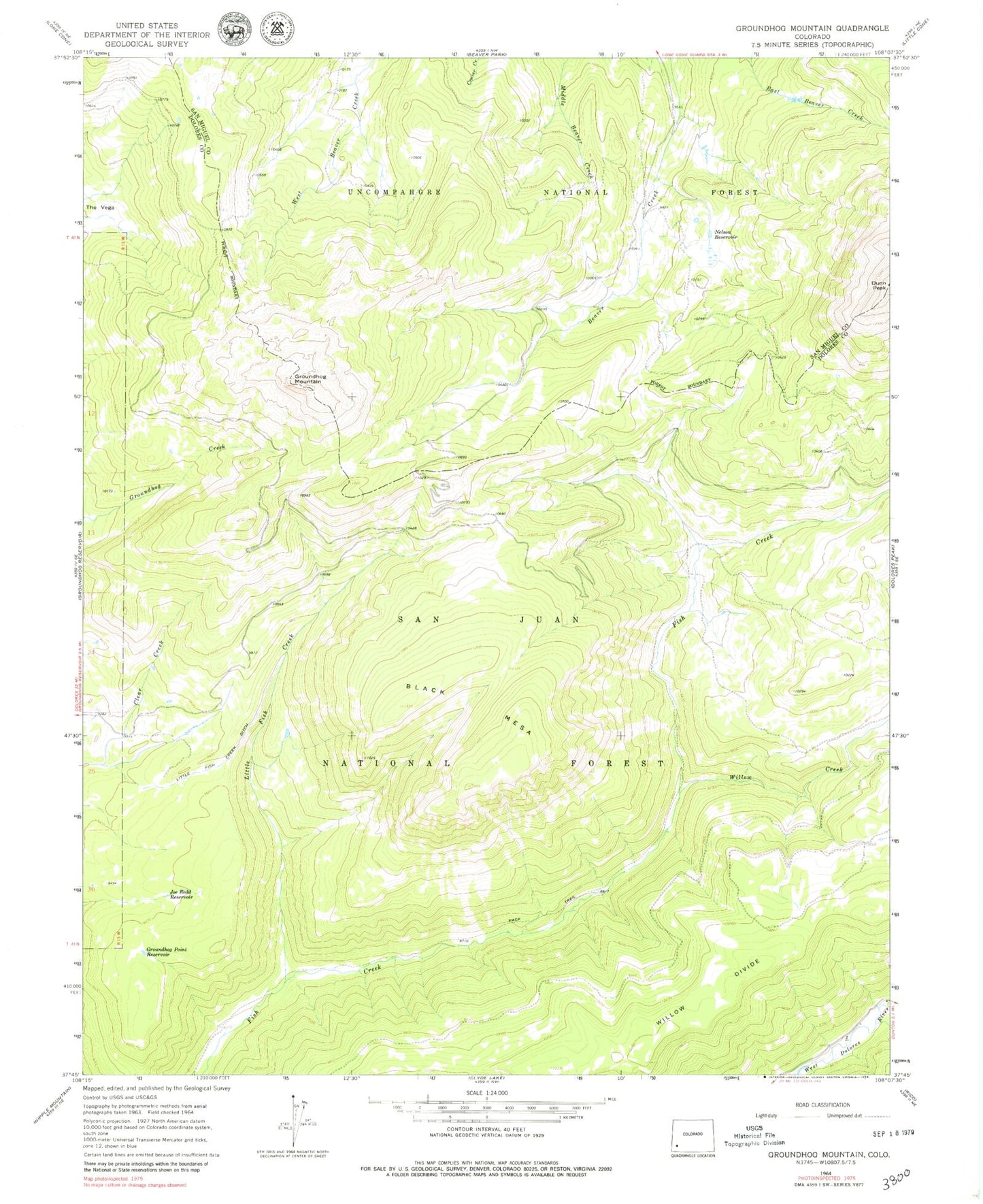Classic USGS Groundhog Mountain Colorado 7.5'x7.5' Topo Map Image