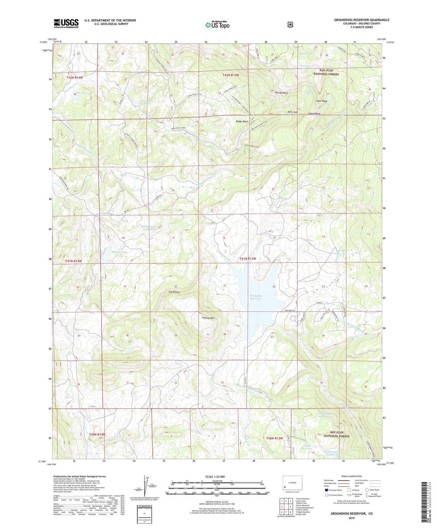 Groundhog Reservoir Colorado US Topo Map Image