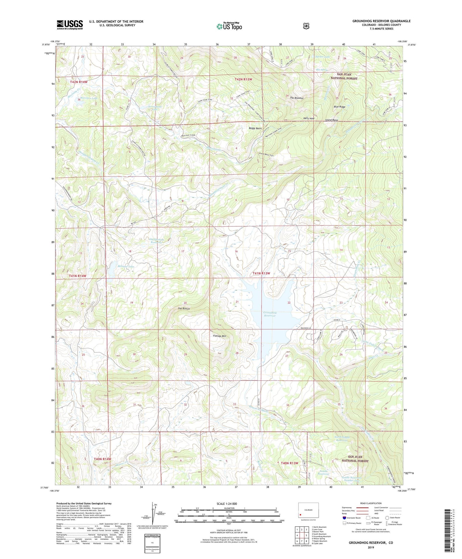 Groundhog Reservoir Colorado US Topo Map Image