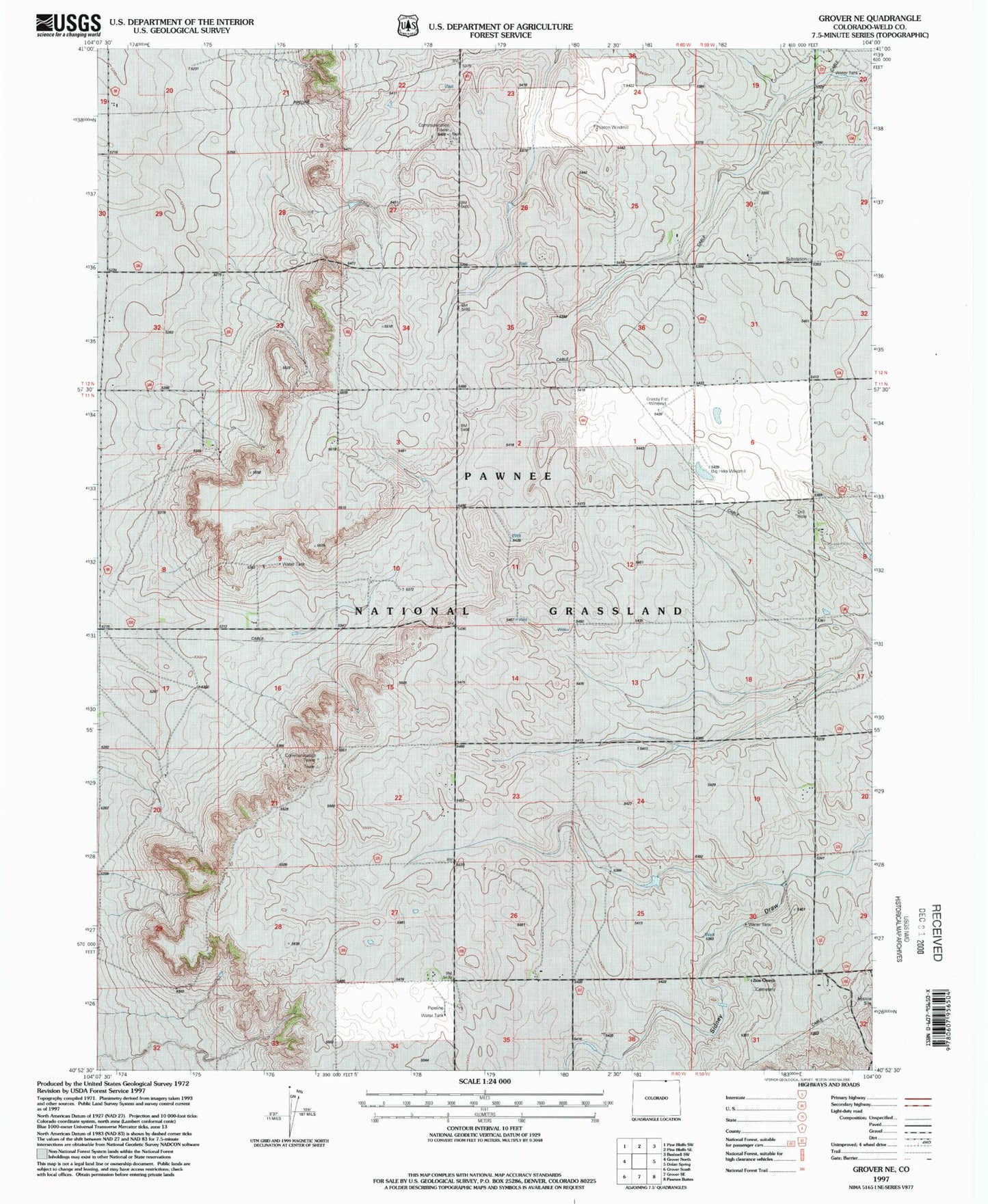 Classic USGS Grover NE Colorado 7.5'x7.5' Topo Map Image