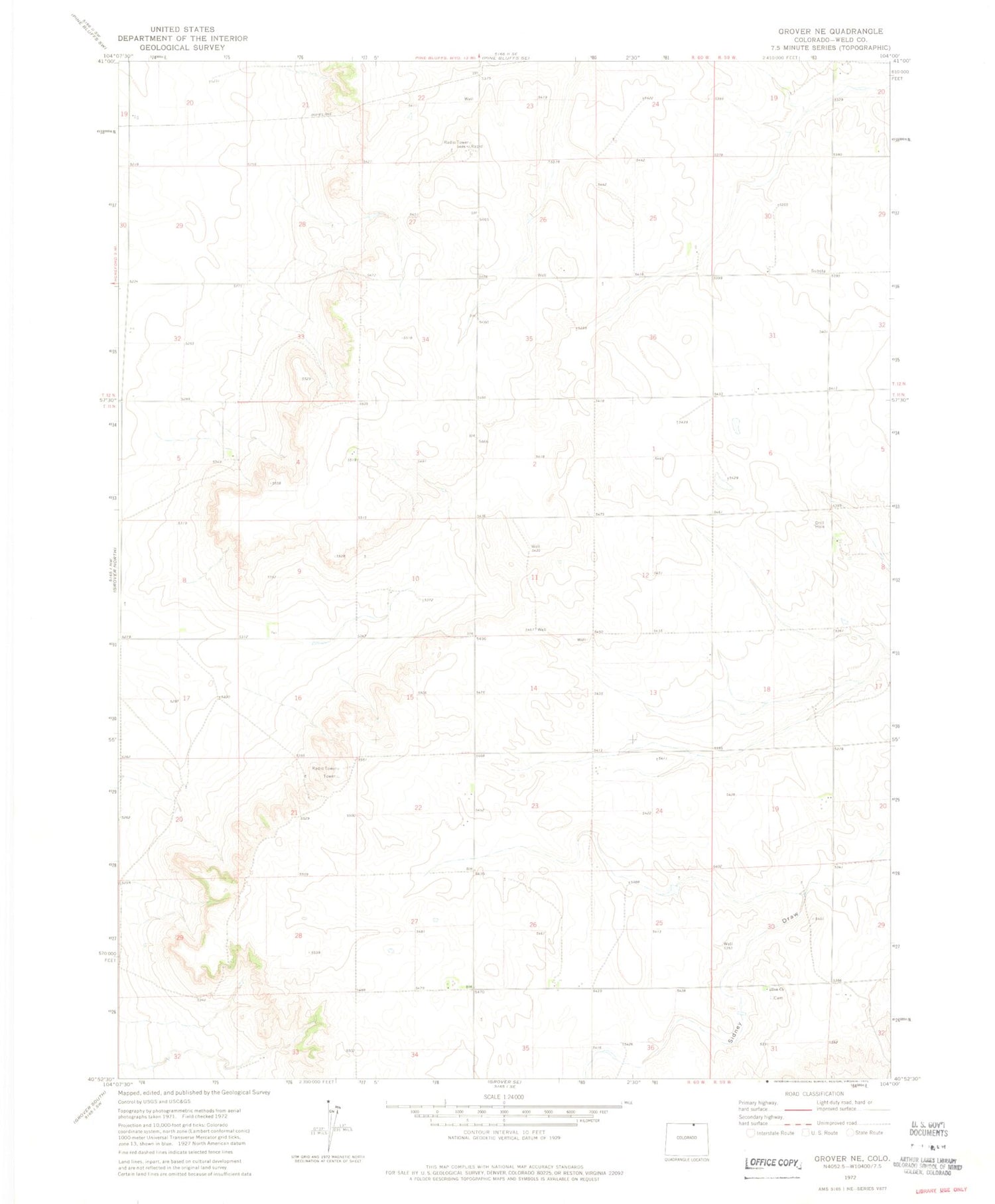 Classic USGS Grover NE Colorado 7.5'x7.5' Topo Map Image