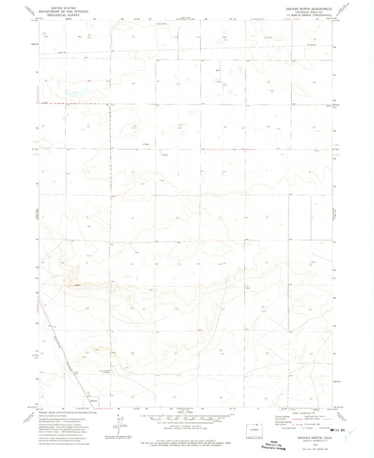 Classic USGS Grover North Colorado 7.5'x7.5' Topo Map Image