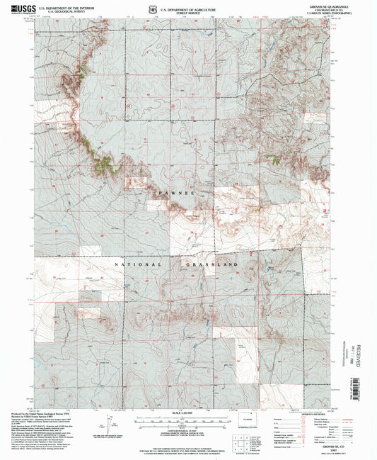 Classic USGS Grover SE Colorado 7.5'x7.5' Topo Map Image