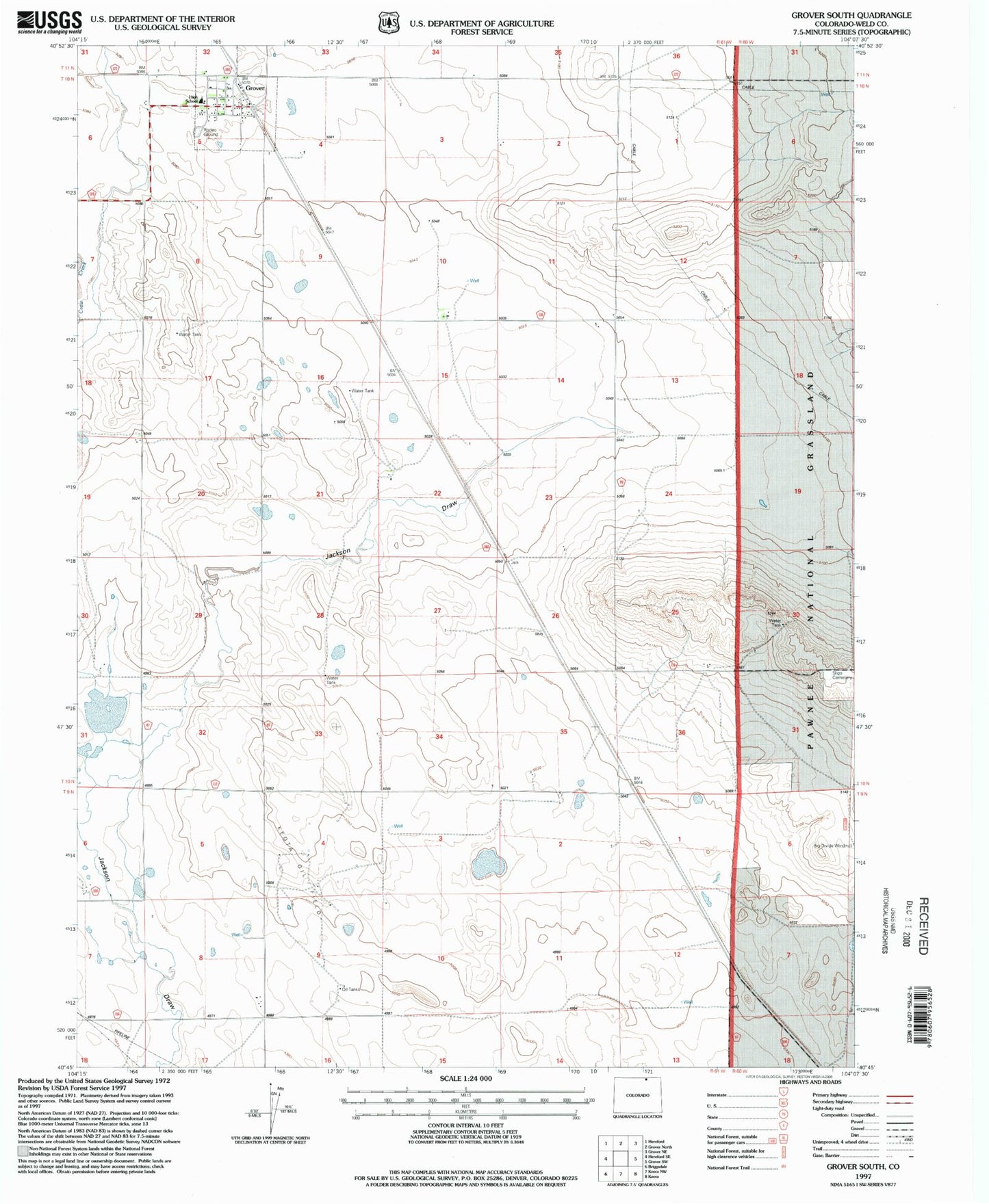 Classic USGS Grover South Colorado 7.5'x7.5' Topo Map Image