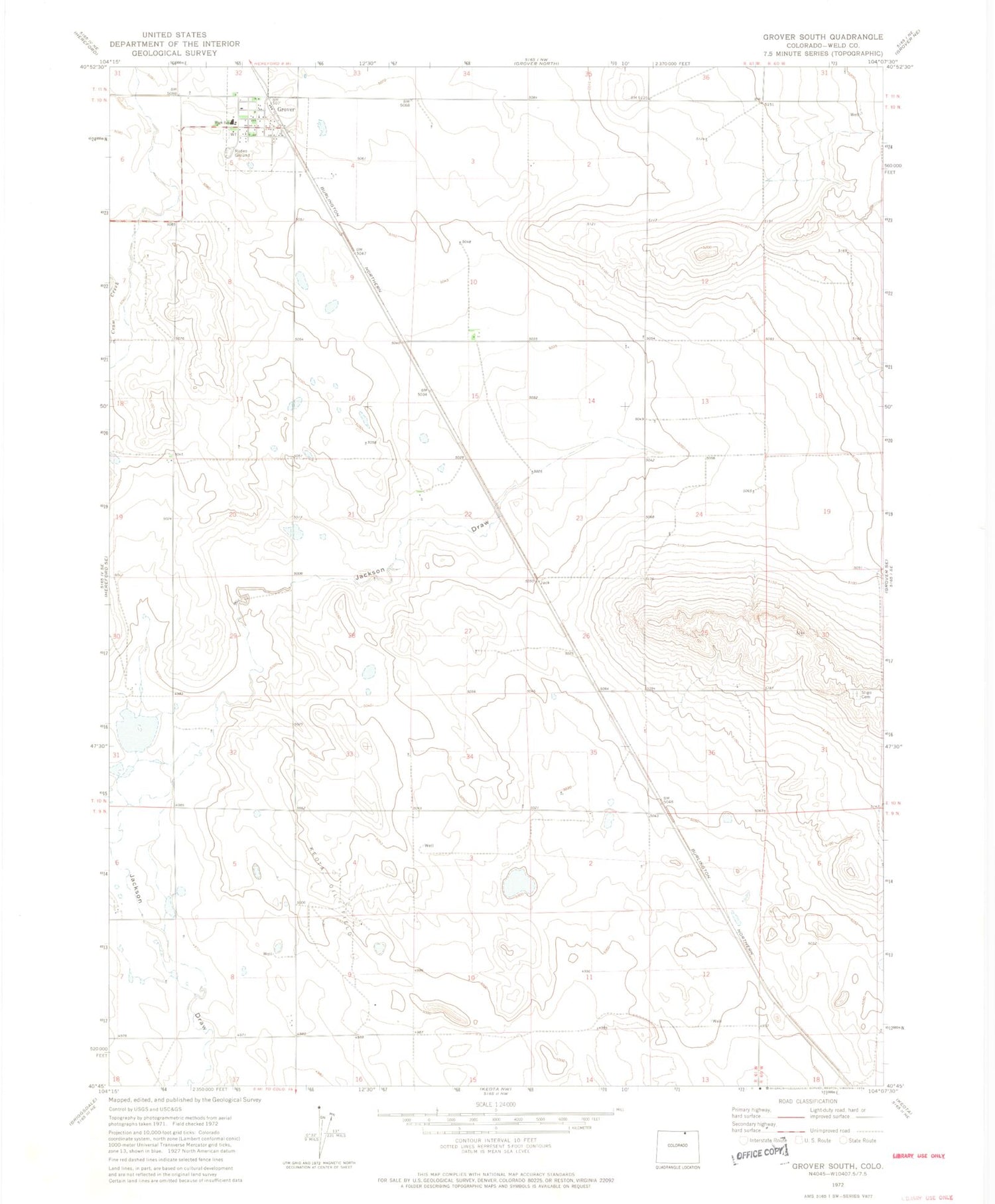 Classic USGS Grover South Colorado 7.5'x7.5' Topo Map Image