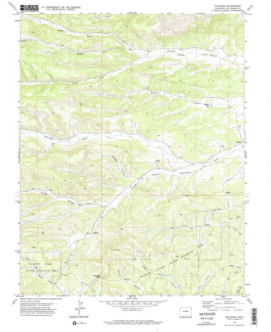 Classic USGS Gulnare Colorado 7.5'x7.5' Topo Map Image
