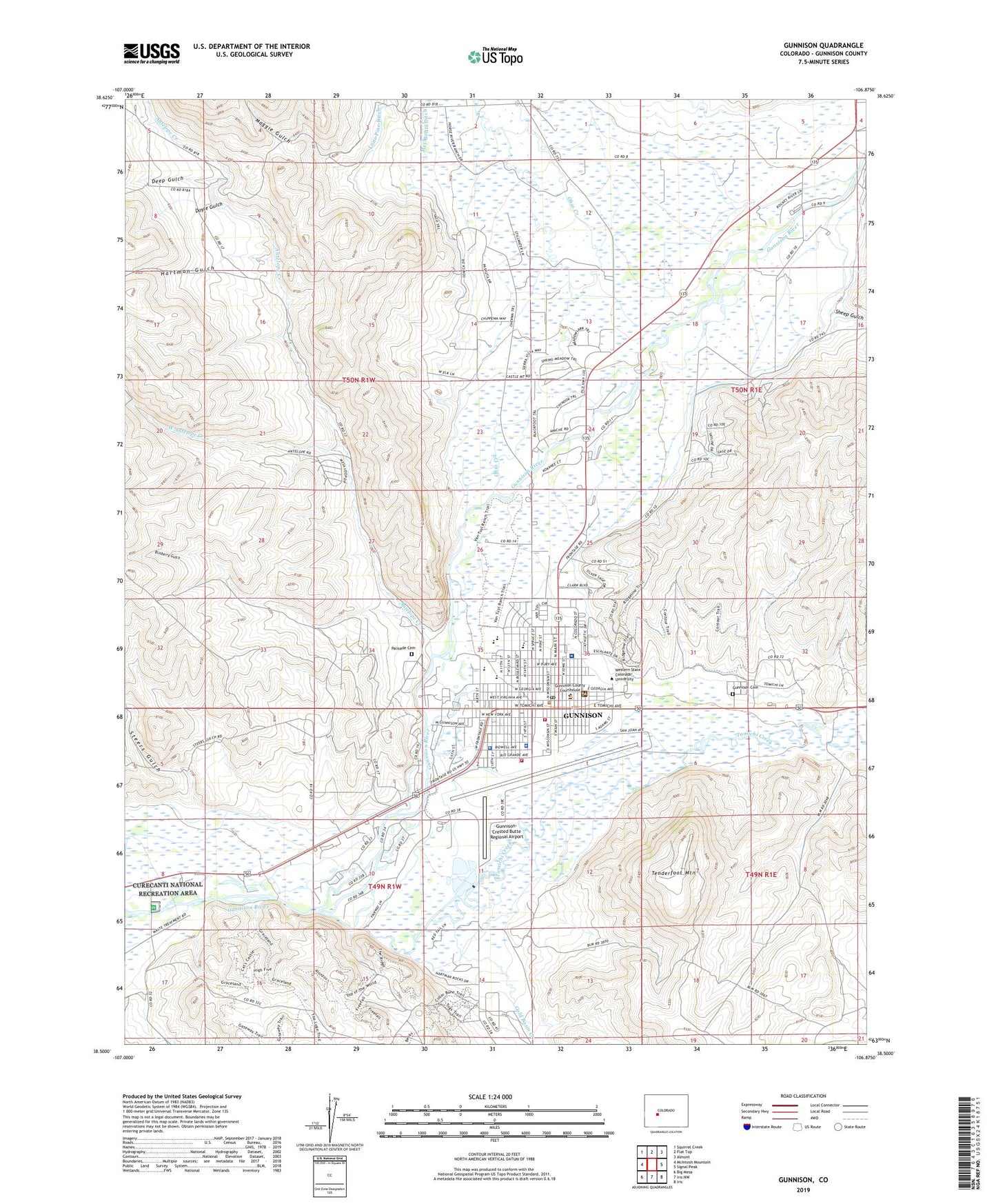 Gunnison Colorado US Topo Map Image