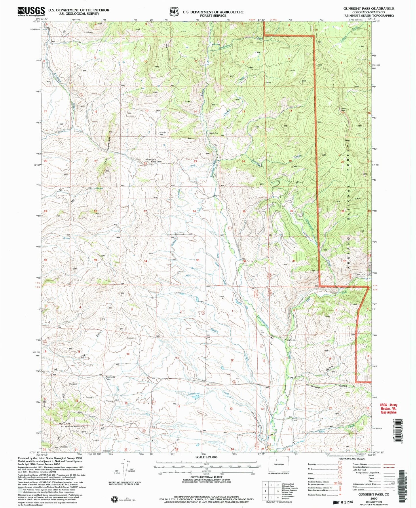 Classic USGS Gunsight Pass Colorado 7.5'x7.5' Topo Map Image