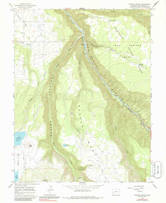 Classic USGS Gurley Canyon Colorado 7.5'x7.5' Topo Map Image