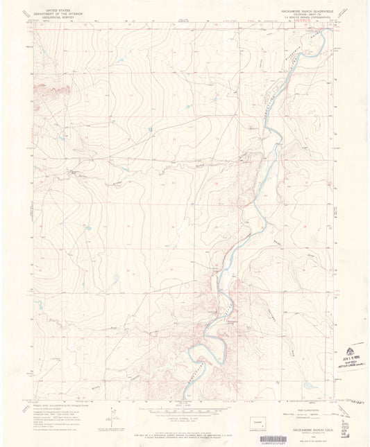 Classic USGS Hackamore Ranch Colorado 7.5'x7.5' Topo Map Image