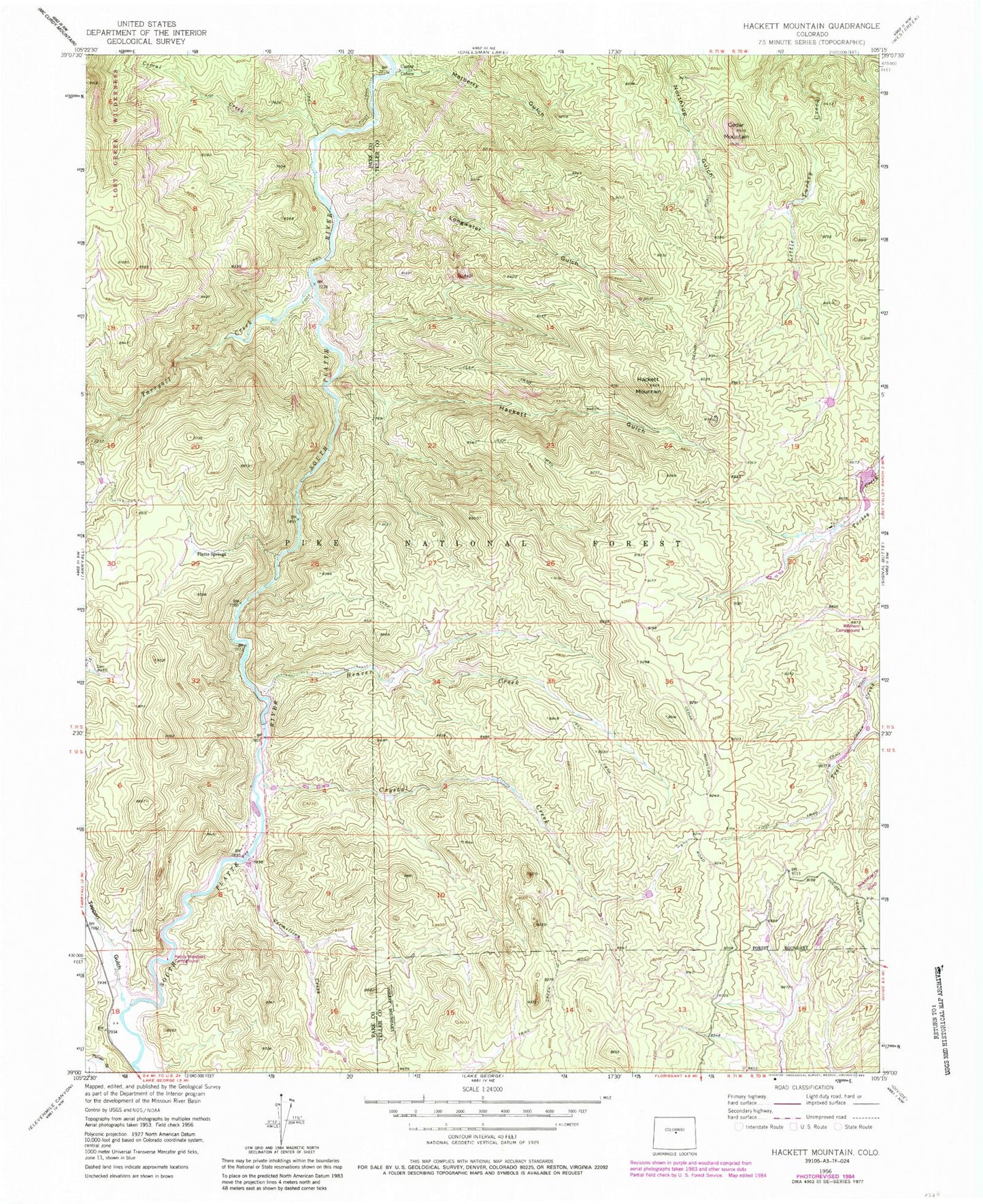 Classic USGS Hackett Mountain Colorado 7.5'x7.5' Topo Map Image