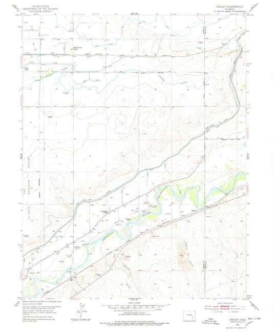 Classic USGS Hadley Colorado 7.5'x7.5' Topo Map Image
