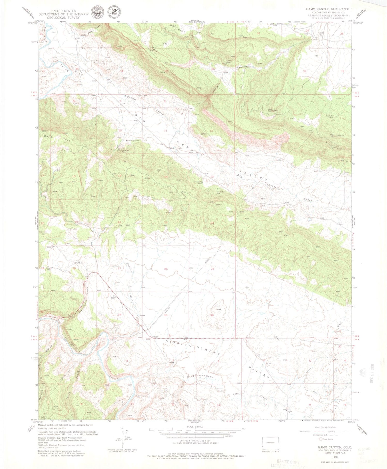 Classic USGS Hamm Canyon Colorado 7.5'x7.5' Topo Map Image