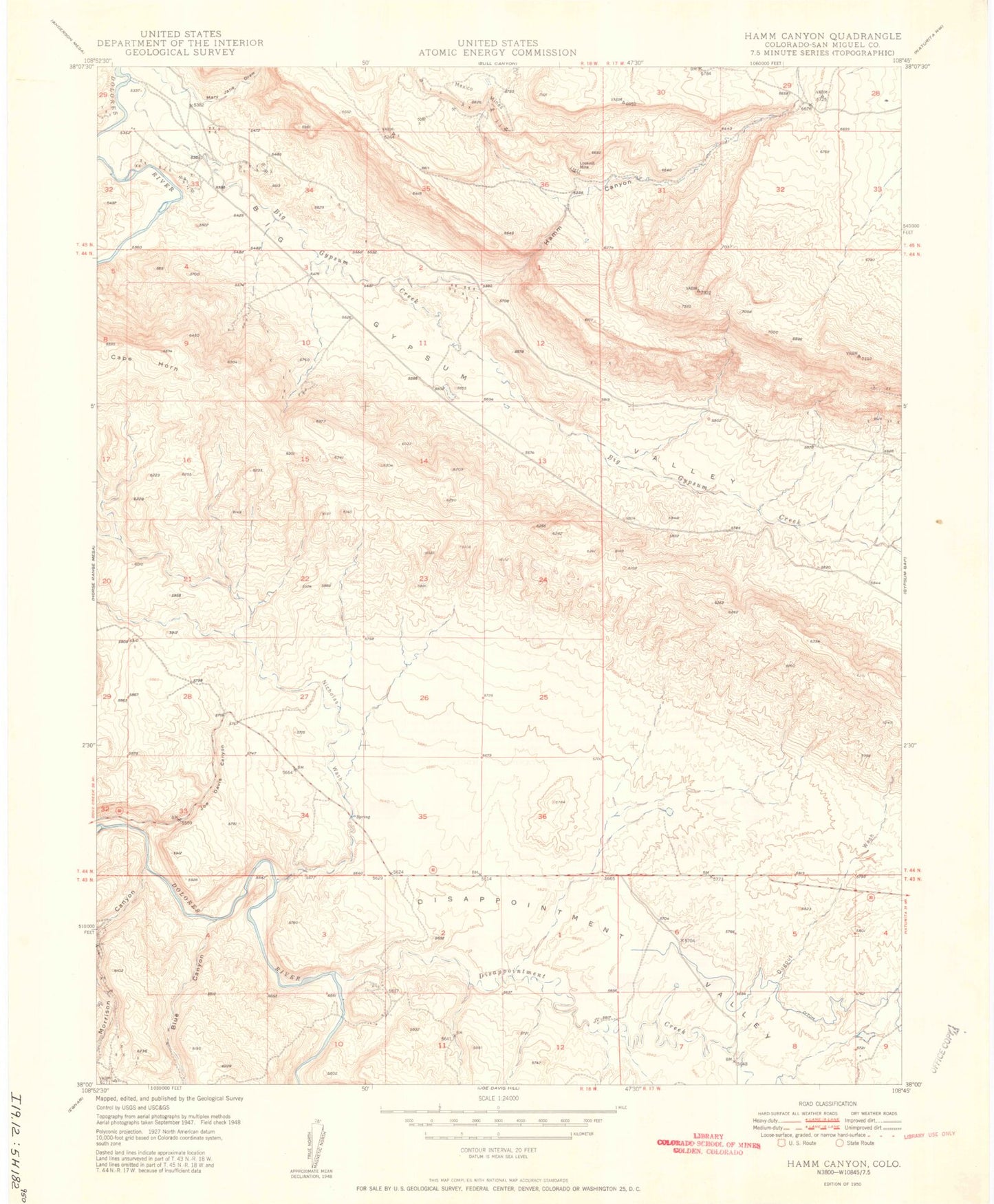 Classic USGS Hamm Canyon Colorado 7.5'x7.5' Topo Map Image