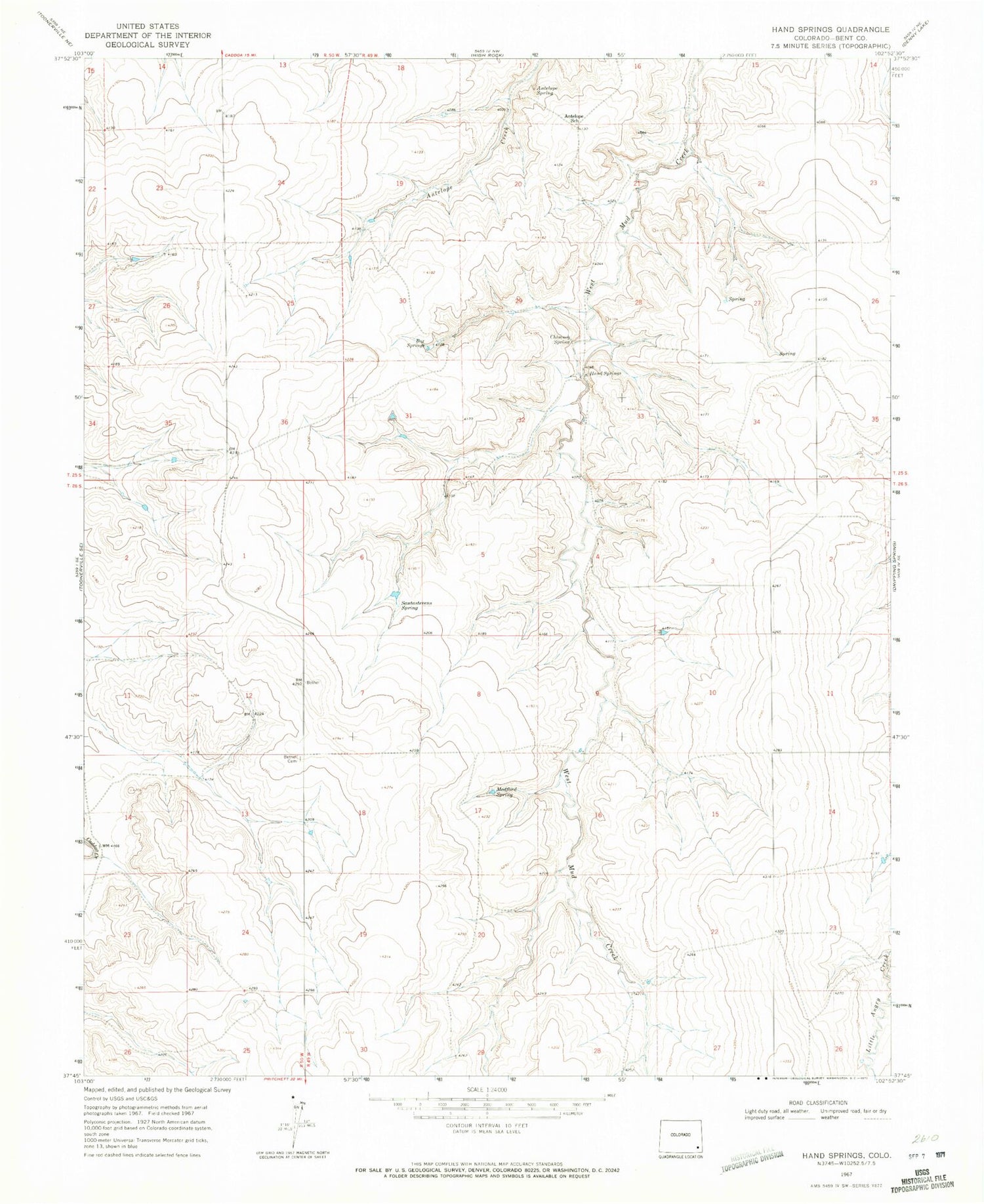 Classic USGS Hand Springs Colorado 7.5'x7.5' Topo Map Image