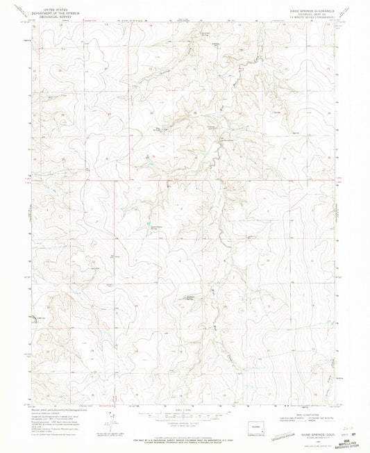 Classic USGS Hand Springs Colorado 7.5'x7.5' Topo Map Image