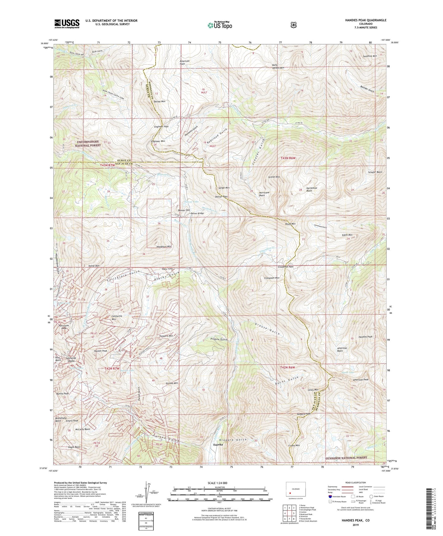 Handies Peak Colorado US Topo Map Image