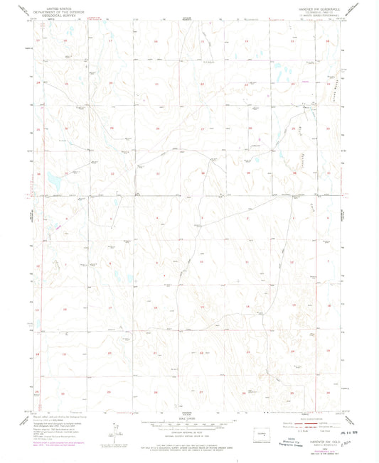 Classic USGS Hanover NW Colorado 7.5'x7.5' Topo Map Image