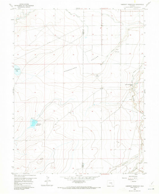 Classic USGS Hardesty Reservoir Colorado 7.5'x7.5' Topo Map Image