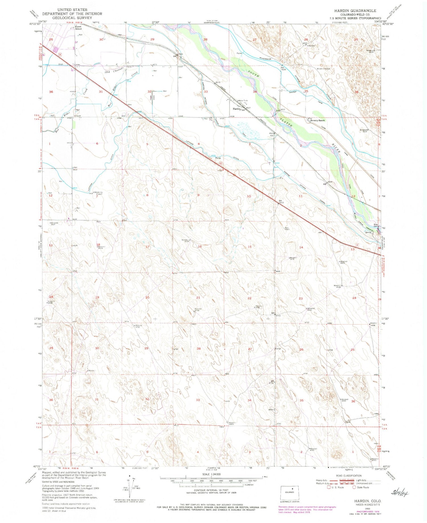 Classic USGS Hardin Colorado 7.5'x7.5' Topo Map Image