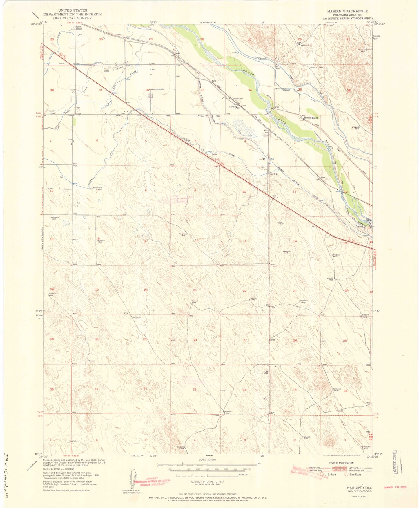 Classic USGS Hardin Colorado 7.5'x7.5' Topo Map Image