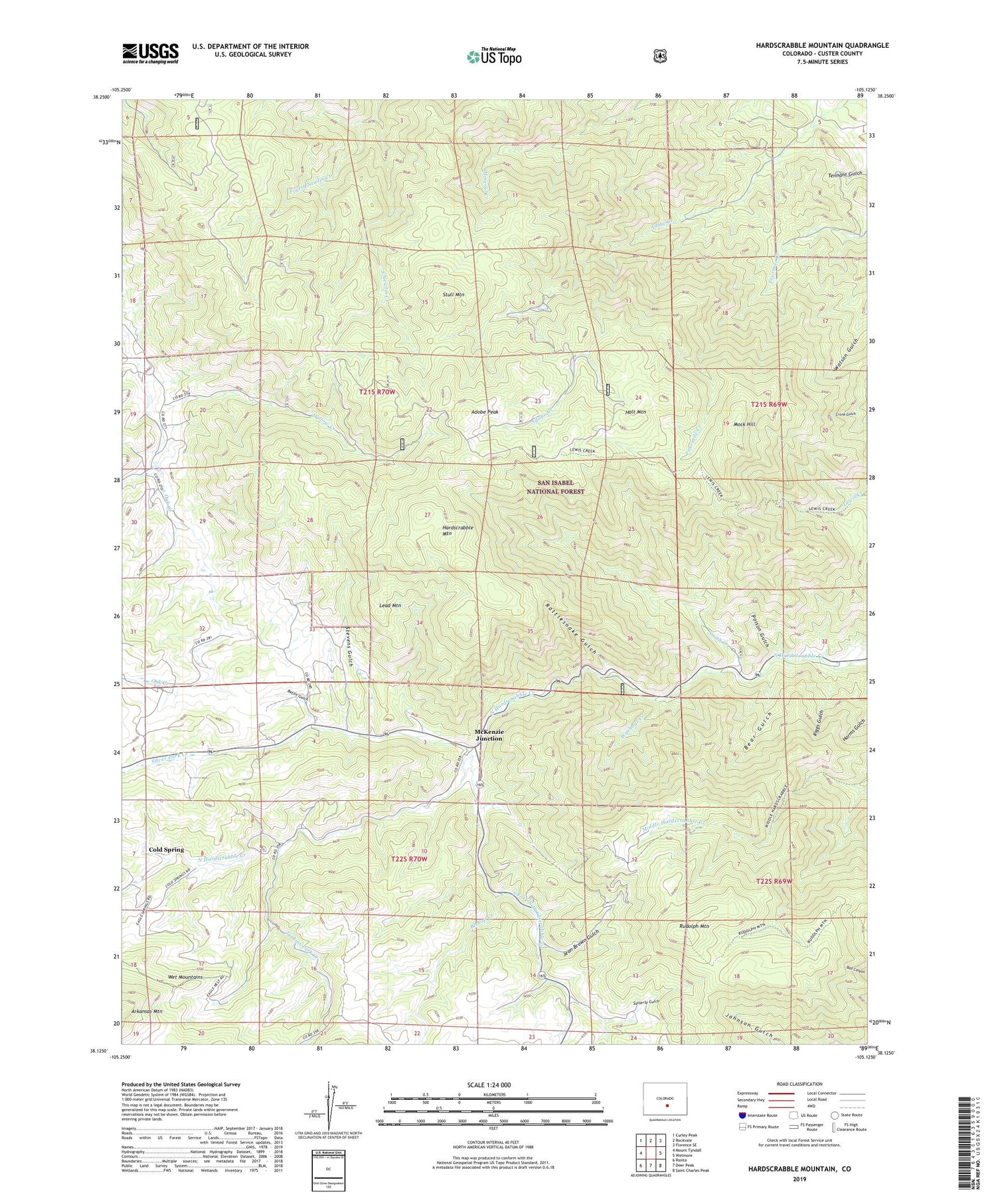 Hardscrabble Mountain Colorado US Topo Map Image