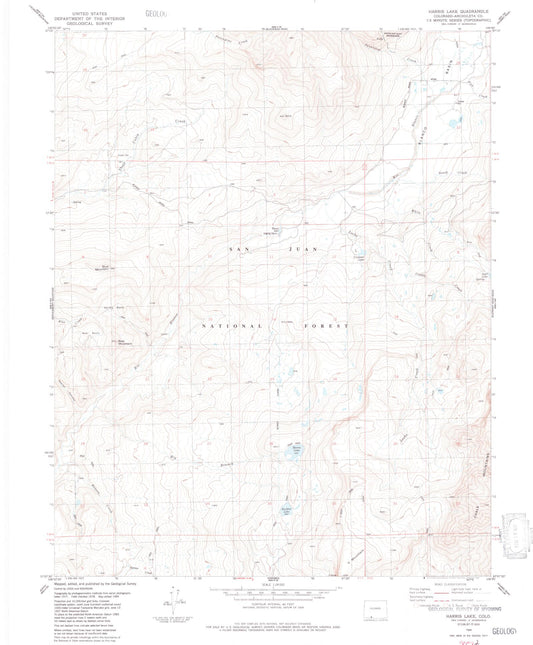 Classic USGS Harris Lake Colorado 7.5'x7.5' Topo Map Image