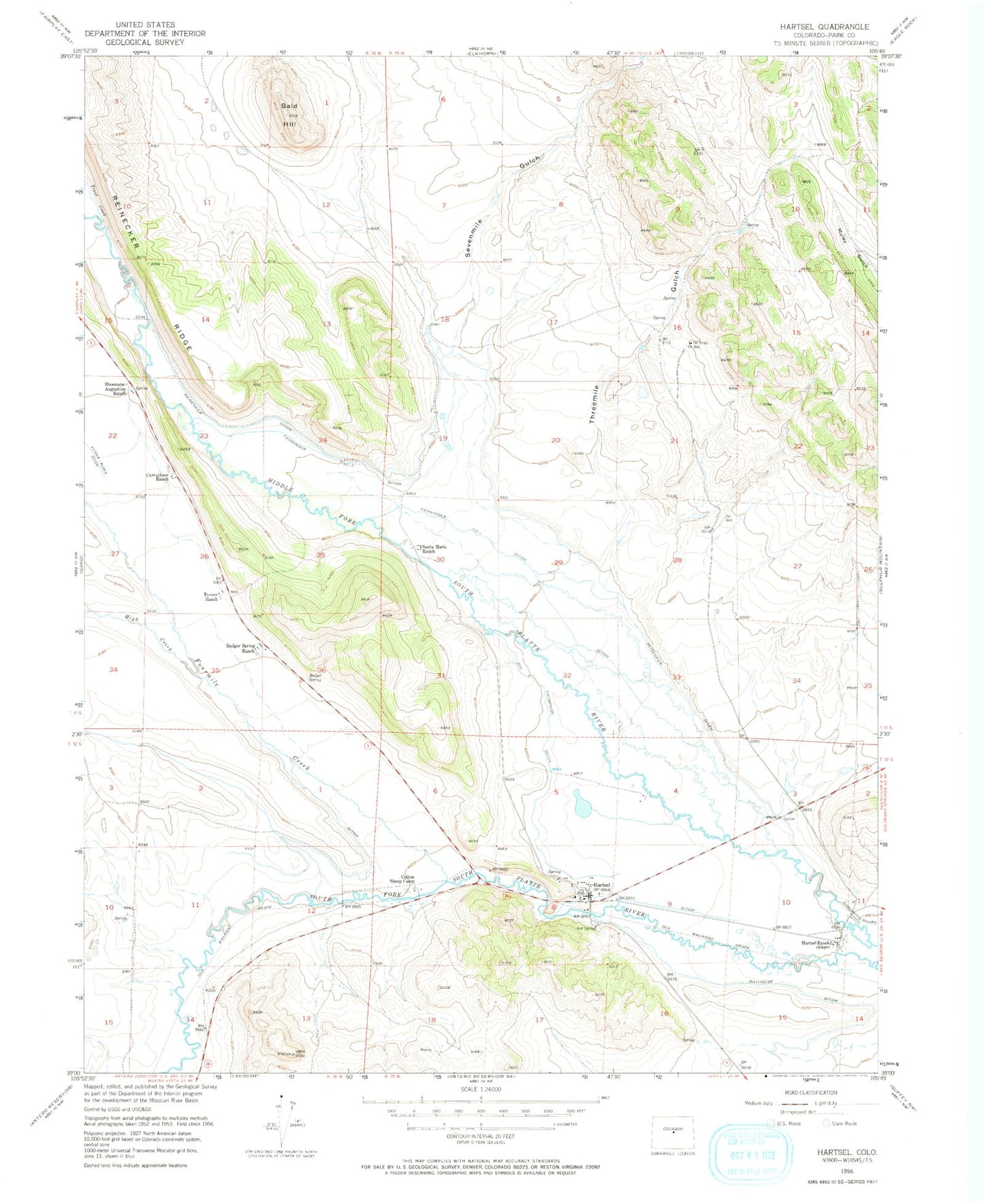 Classic USGS Hartsel Colorado 7.5'x7.5' Topo Map Image