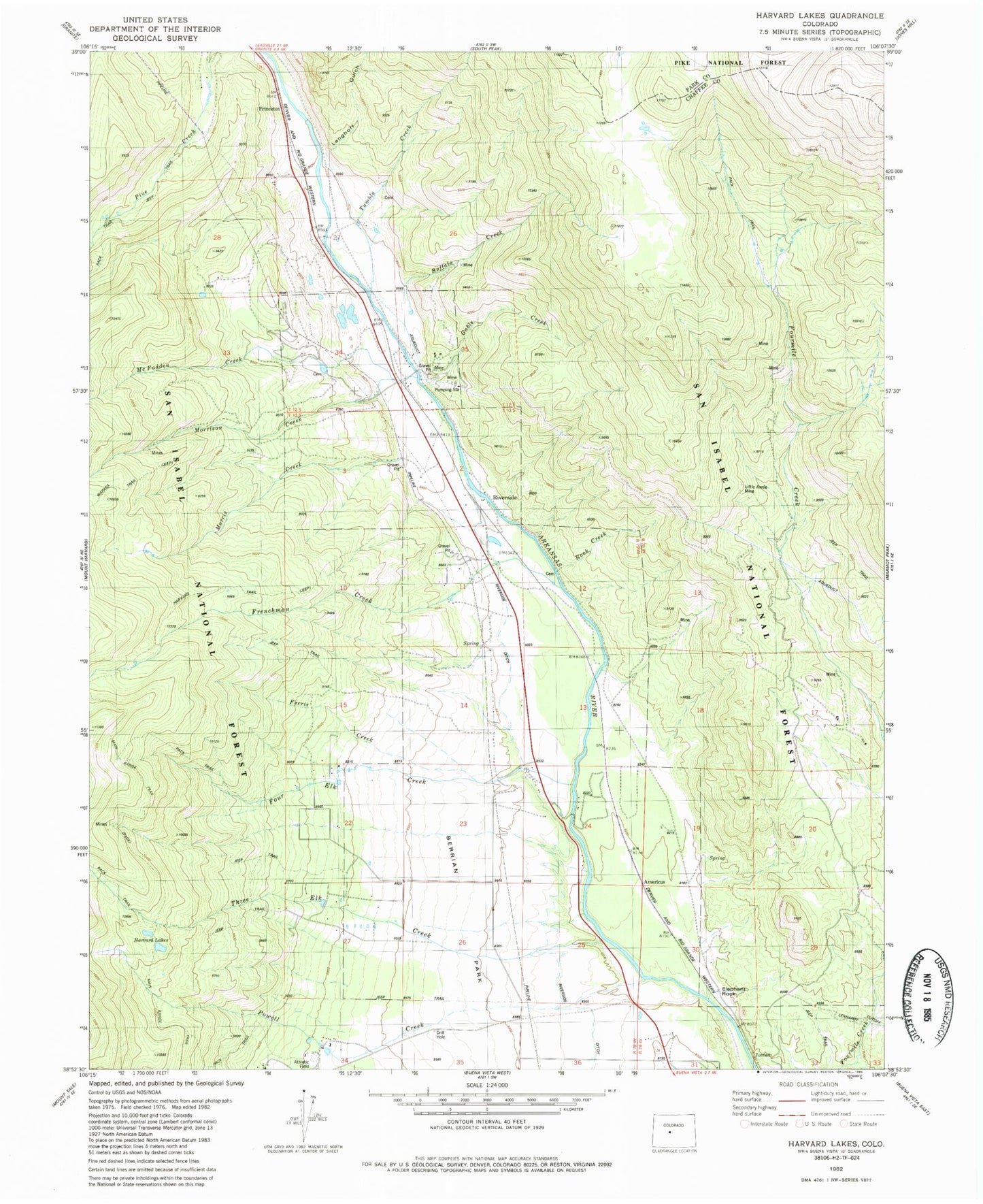 Classic USGS Harvard Lakes Colorado 7.5'x7.5' Topo Map Image