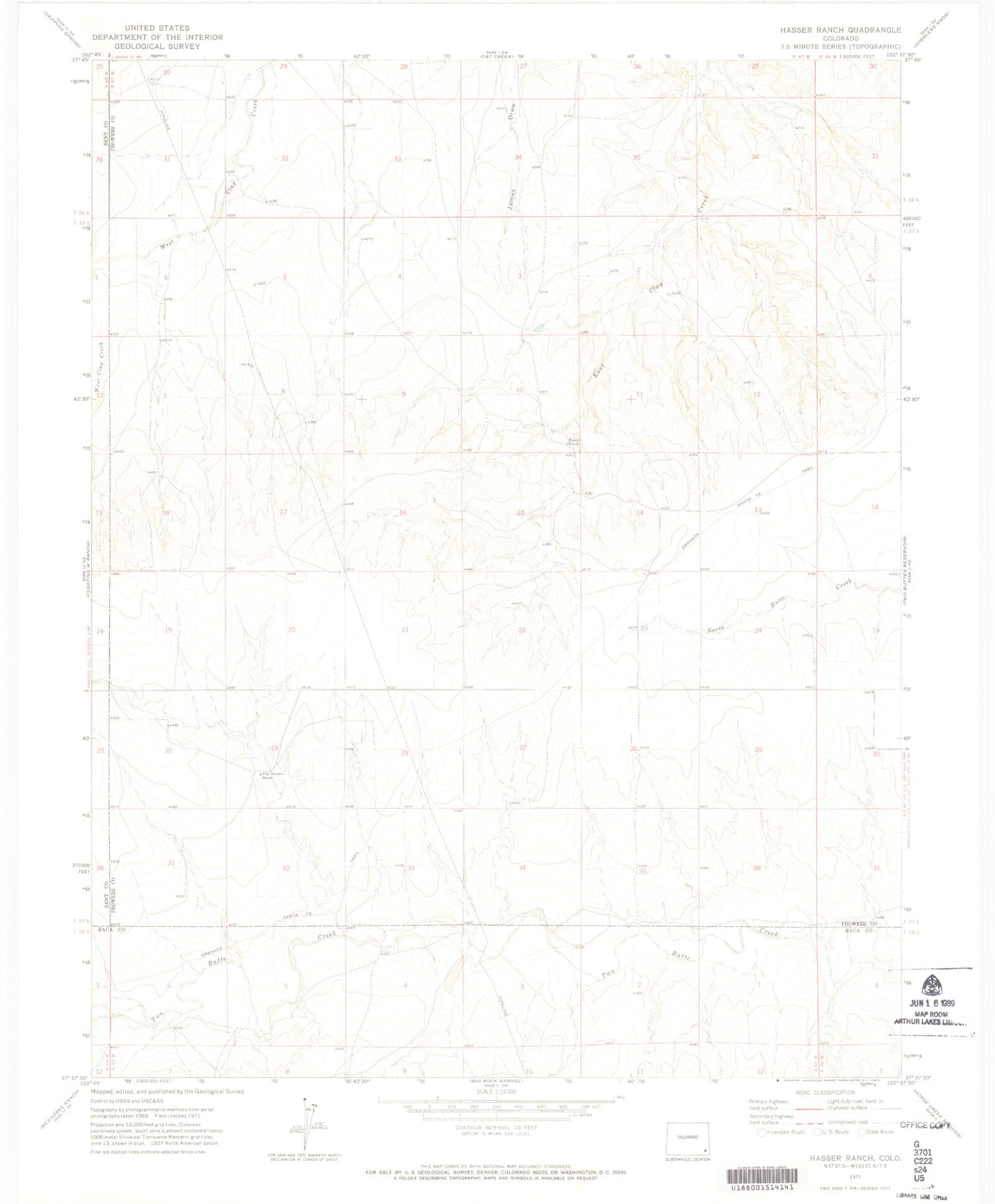 Classic USGS Hasser Ranch Colorado 7.5'x7.5' Topo Map Image