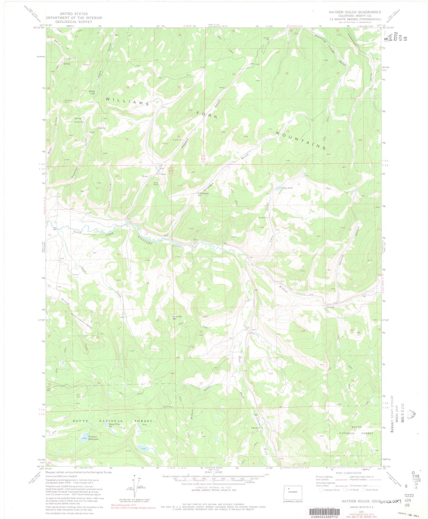 Classic USGS Hayden Gulch Colorado 7.5'x7.5' Topo Map Image