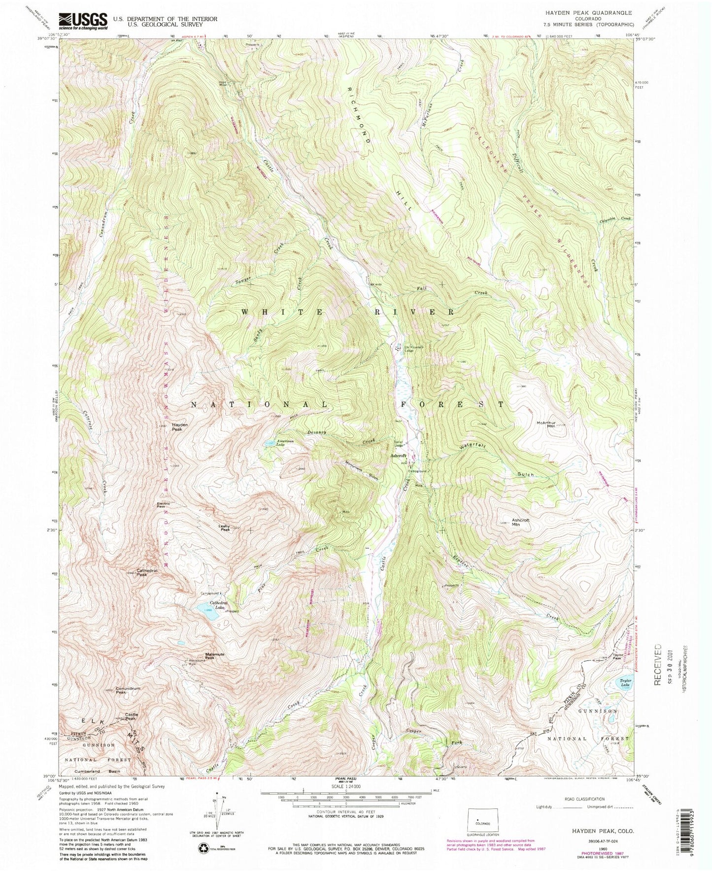 Classic USGS Hayden Peak Colorado 7.5'x7.5' Topo Map Image
