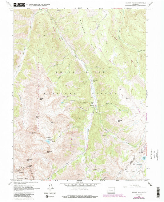 Classic USGS Hayden Peak Colorado 7.5'x7.5' Topo Map Image