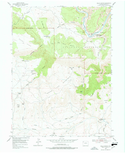 Classic USGS Hells Canyon Colorado 7.5'x7.5' Topo Map Image