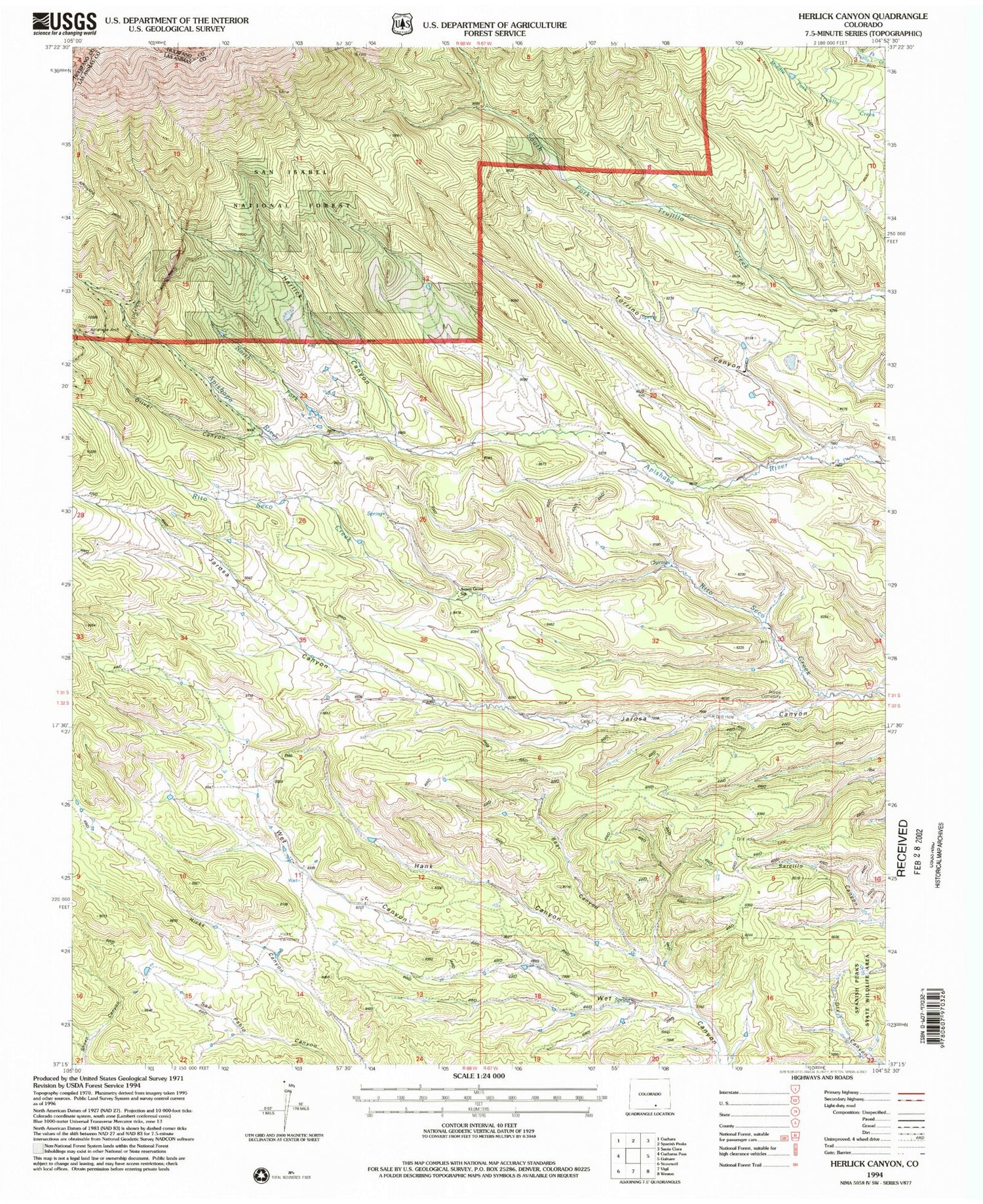 Classic USGS Herlick Canyon Colorado 7.5'x7.5' Topo Map Image
