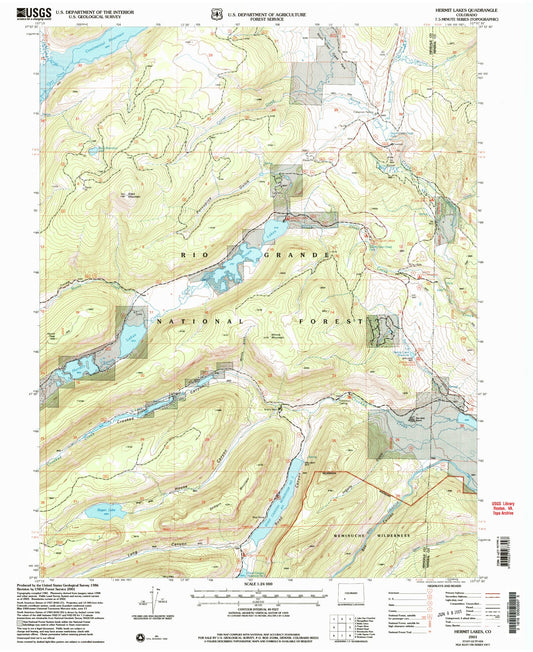 Classic USGS Hermit Lakes Colorado 7.5'x7.5' Topo Map Image