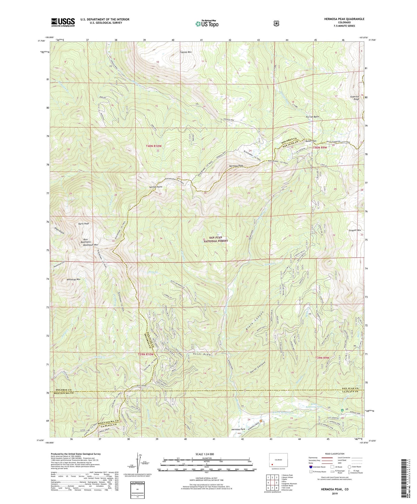 Hermosa Peak Colorado US Topo Map Image