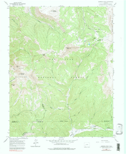 Classic USGS Hermosa Peak Colorado 7.5'x7.5' Topo Map Image