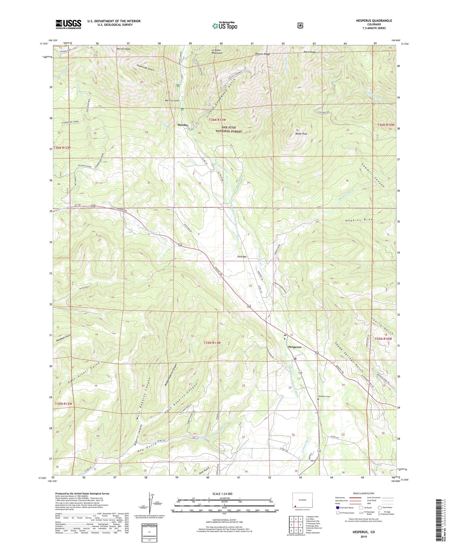 Hesperus Colorado US Topo Map Image