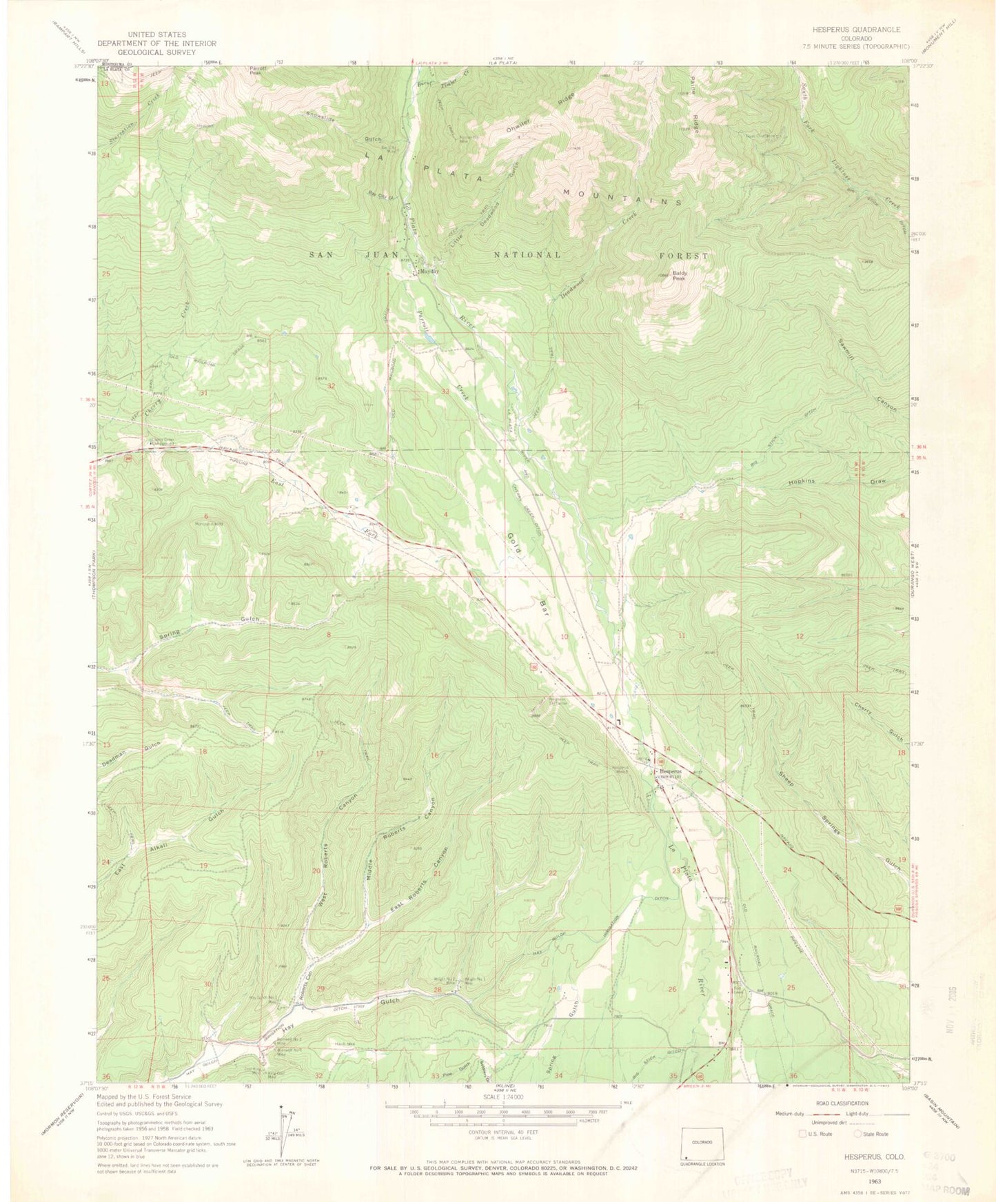 Classic USGS Hesperus Colorado 7.5'x7.5' Topo Map Image