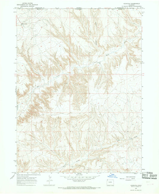 Classic USGS Hiawatha Colorado 7.5'x7.5' Topo Map Image