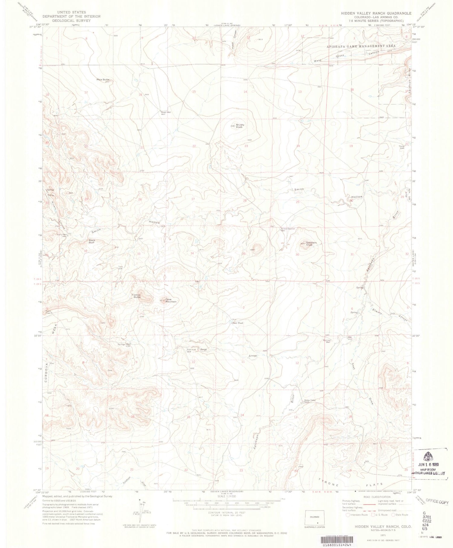 Classic USGS Hidden Valley Ranch Colorado 7.5'x7.5' Topo Map Image