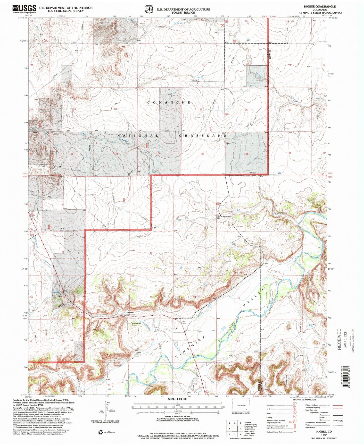 Classic USGS Higbee Colorado 7.5'x7.5' Topo Map Image